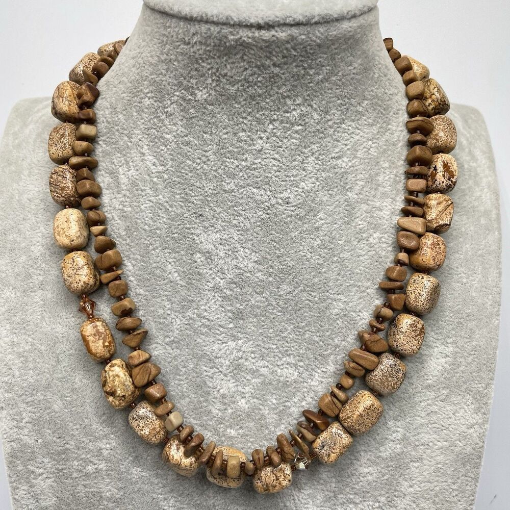 Stunning Picture Jasper Beaded Statement Necklace Ethnic Boho Unique Layered